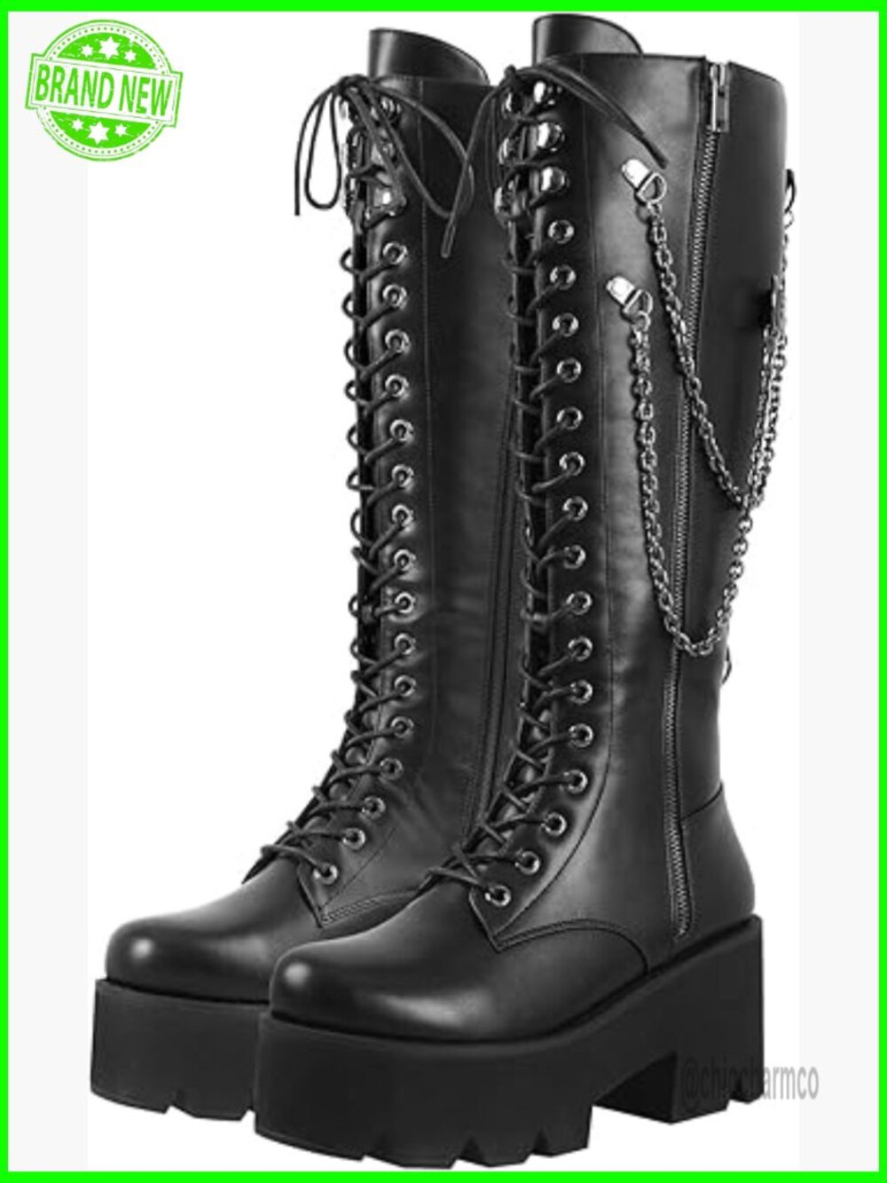 Platform Combat Boots Knee High Lace Up Zipper Chunky Heel Gothic Punk